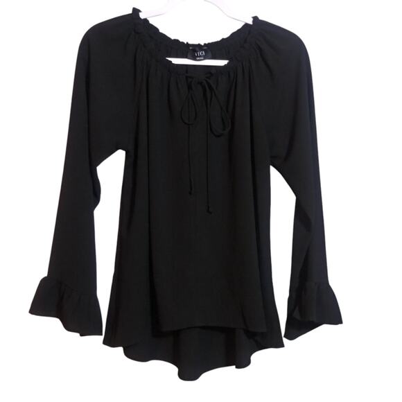 Vici Black Ruffled Women's Top Tie Front Contemporary Whimsigoth Size S - Picture 1 of 7
